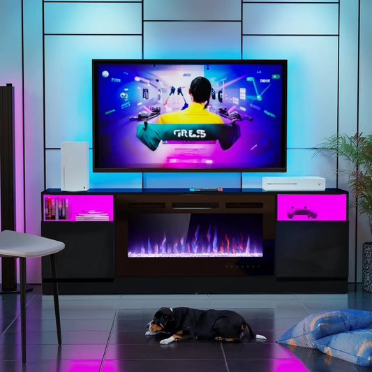 70" Fireplace TV Stand for TVs Up to 80" with 36" Electric Fireplace, TV Console for The Living Room, Entertainment Center