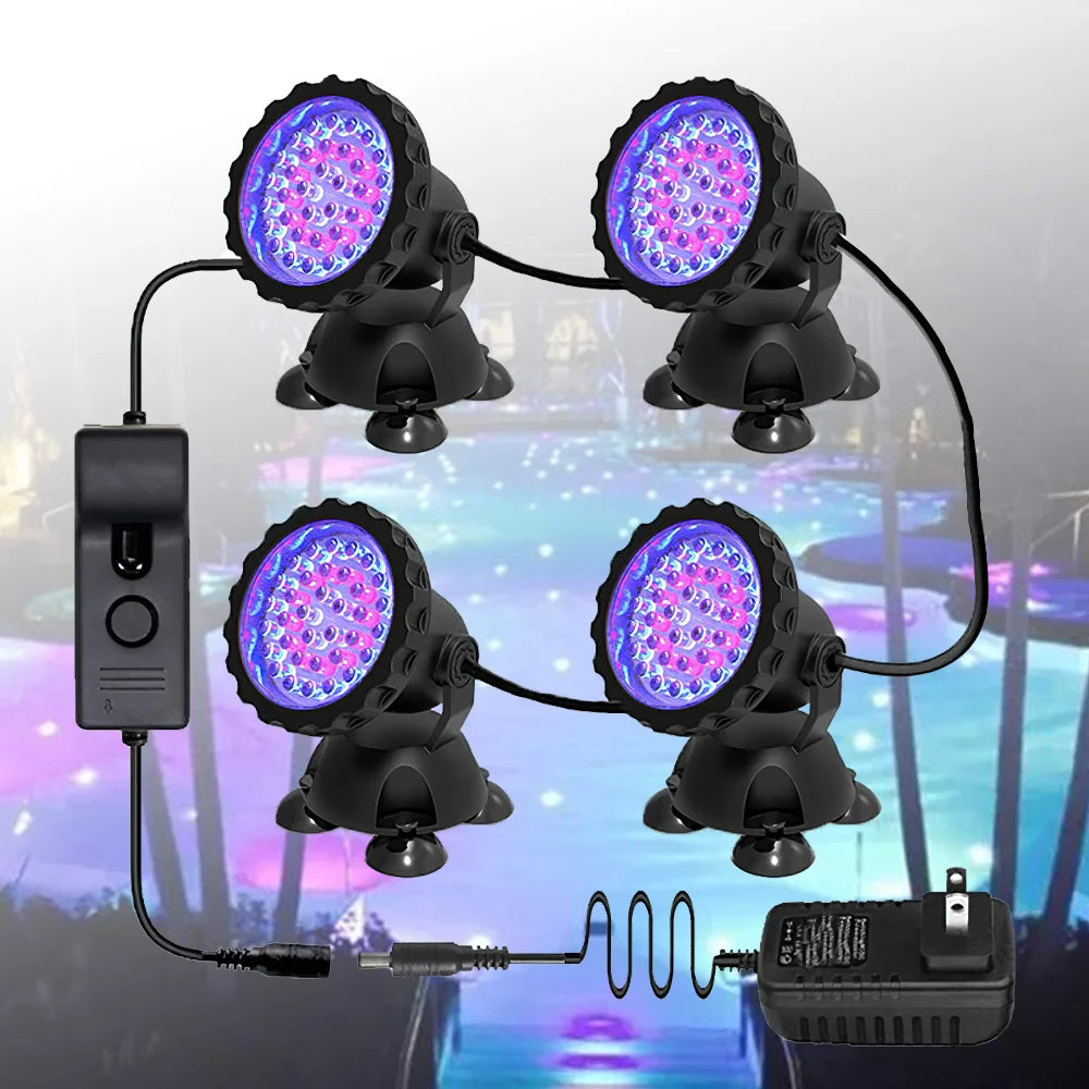 36LEDs RGB Underwater Spotlight 12V IP68 Waterproof Fountain Fish Tank Swimming Pool Pond Aquarium Garden Lamp