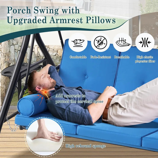 Three Seat Outdoor Patio Swing With Stand Cushions Kit