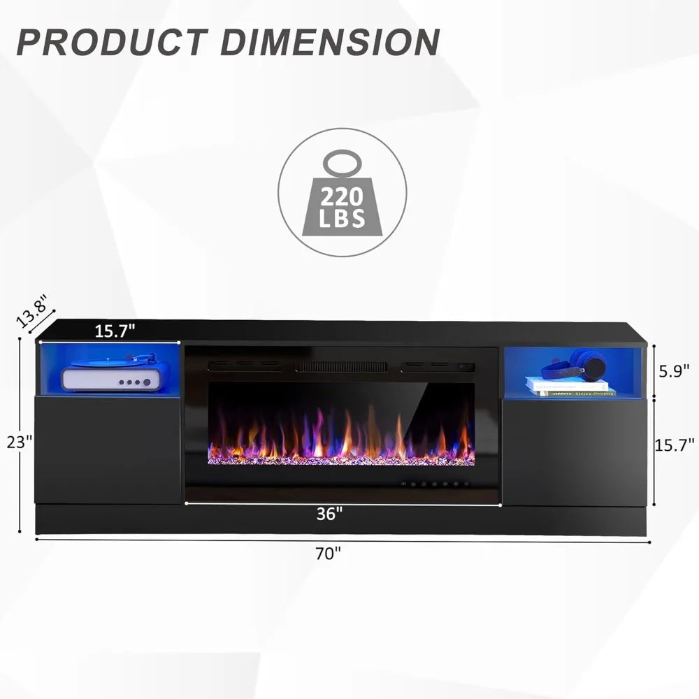 70" Fireplace TV Stand for TVs Up to 80" with 36" Electric Fireplace, TV Console for The Living Room, Entertainment Center