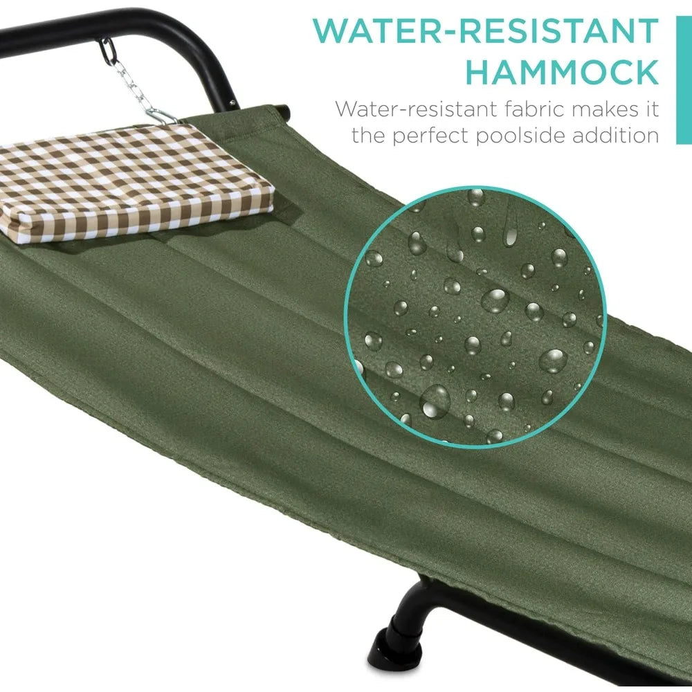 Outdoor Hammock Bed with Stand for Patio, Backyard, Garden, Poolside w/Weather-Resistant Polyester, 500LB Weight Capacity