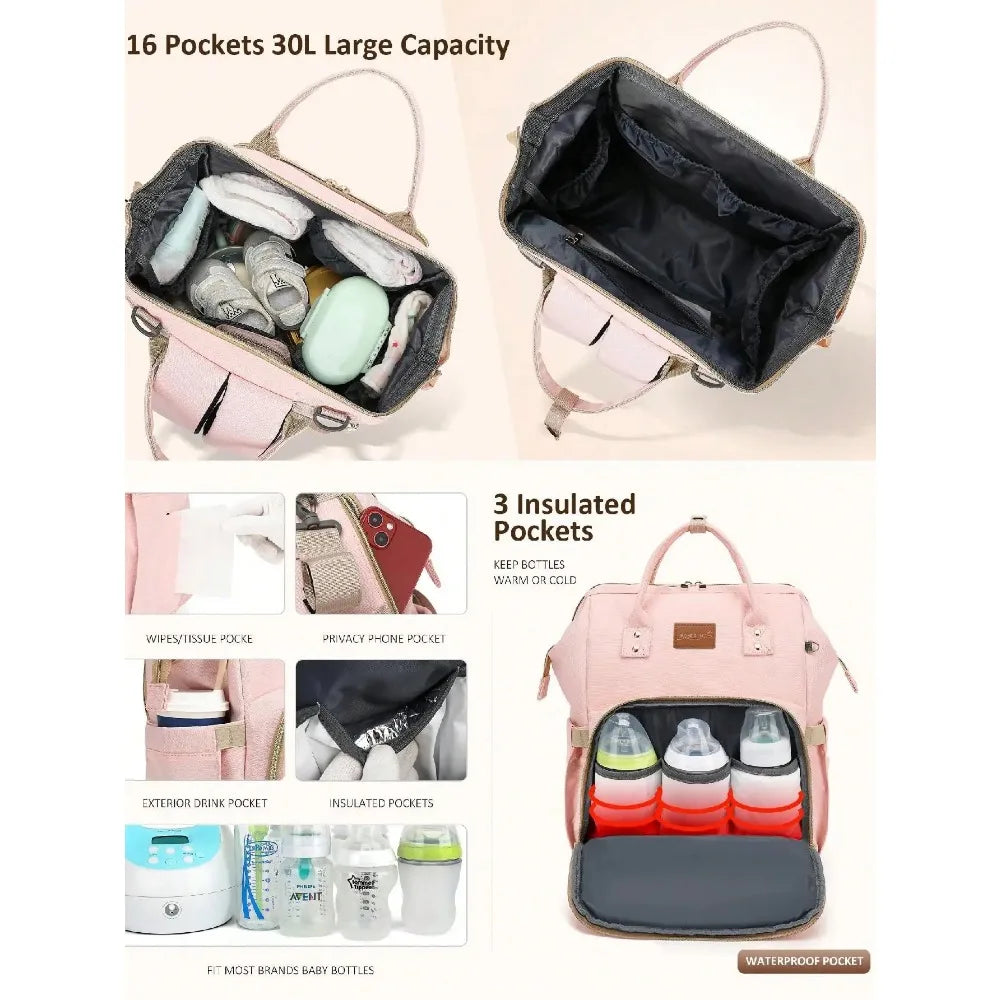 Diaper Backpack Traveling Organizer With Weatherproof Changing Pad Pacifier Case