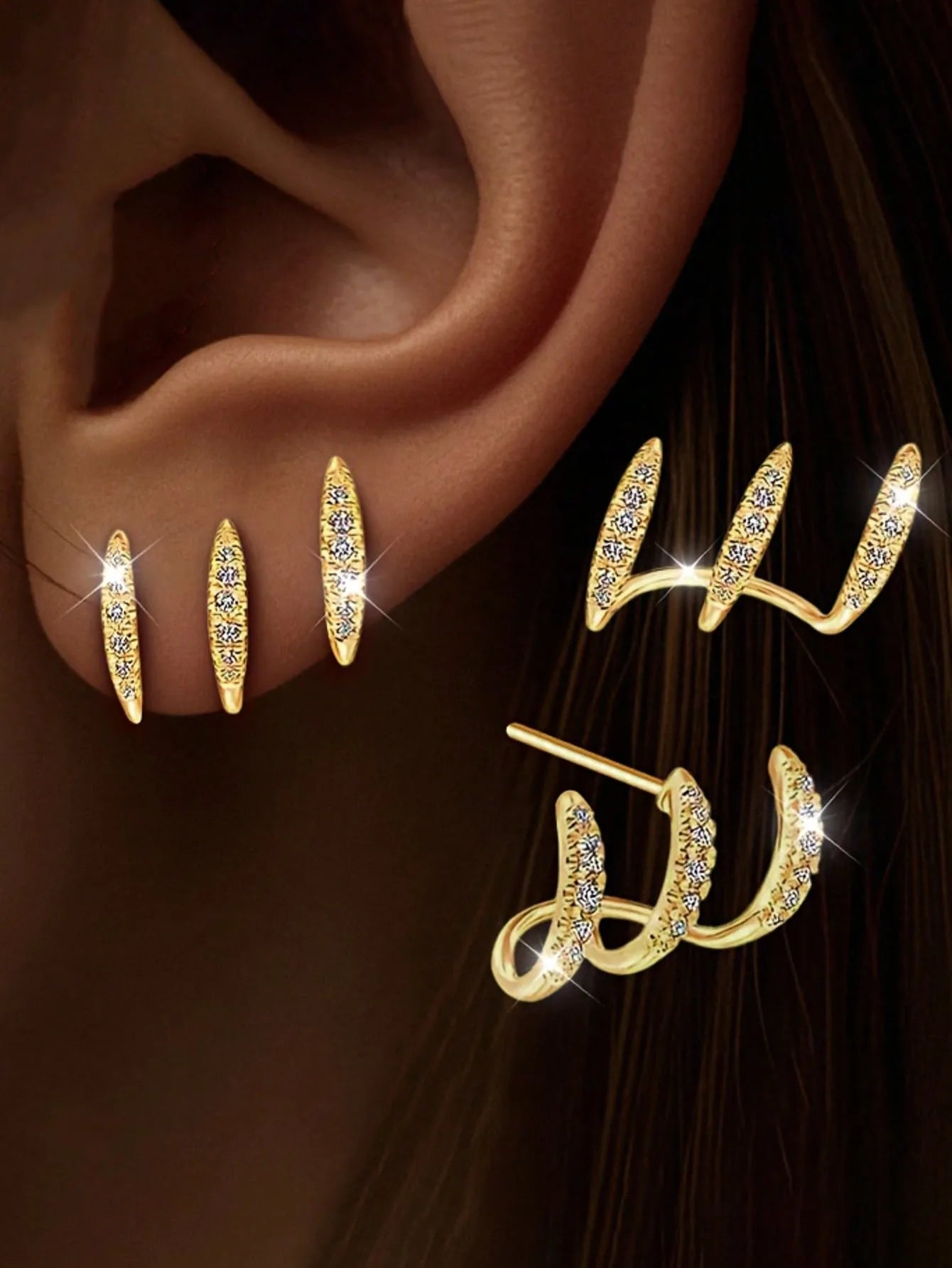 Elegant Rhinestone Three Claw Earrings Women Party Jewelry