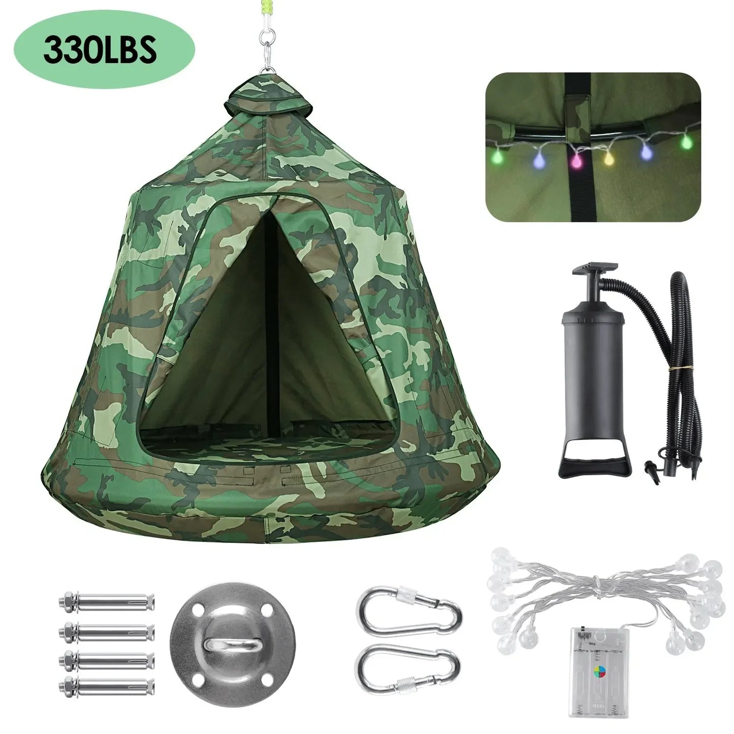 Hanging Tree Tent Indoor Outdoor Hanging Tent Waterproof Tree Ceiling Pod Portable Hang Out Huggle Pod Play Tent w/ Light String