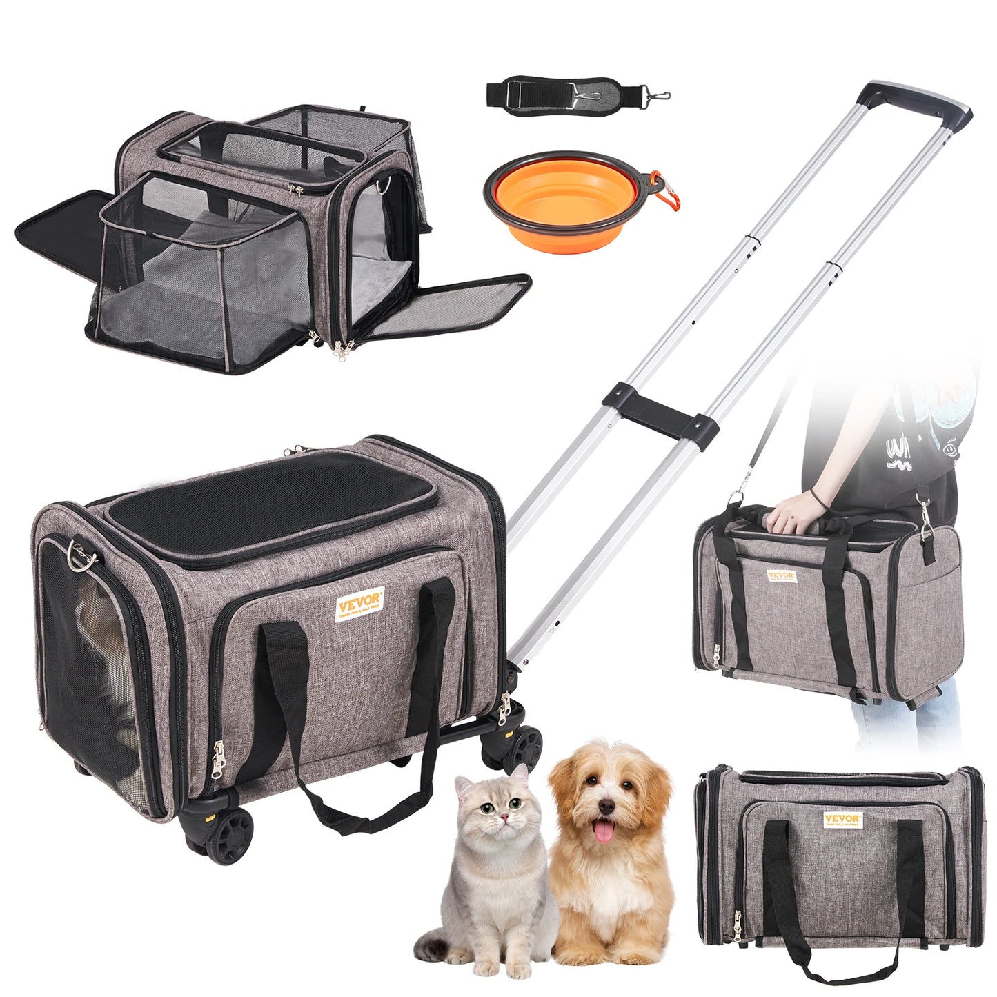 SucceBuy Pet Carrier Backpack With Telescopic Handle Wheels