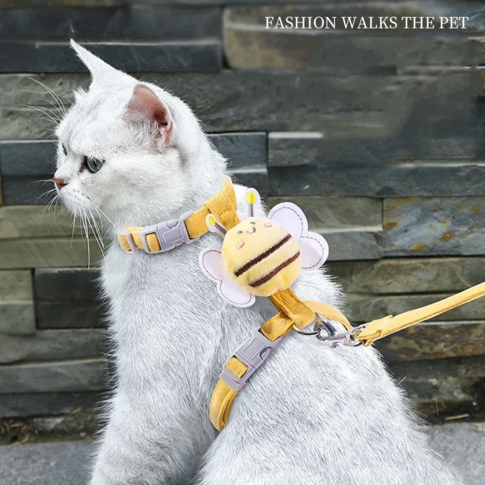 Feature Cat Harness Leash Collar Set Adjustable Cartoon Bee