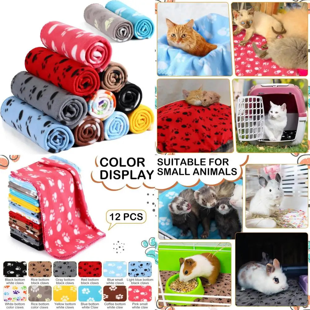 Pet Fleece Blanket Set TwelvePieceSet PawPrintDesigned BeddingMatAssortment For Pets