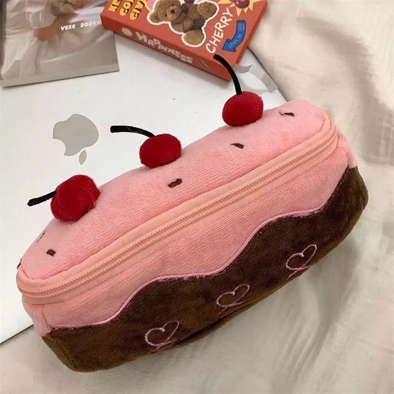 Hign-concerned Kawaii Plush Pencil Case Cherry Cake Design