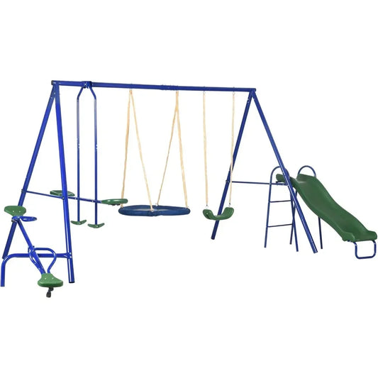 Swing Set for Backyard 5 in 1 Heavy Duty A Frame Playset with Saucer Swing Slide