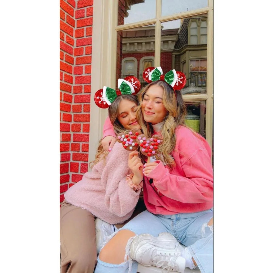 Christmas Mouse Ears Headband With Snowflake Bow Cosplay For Women