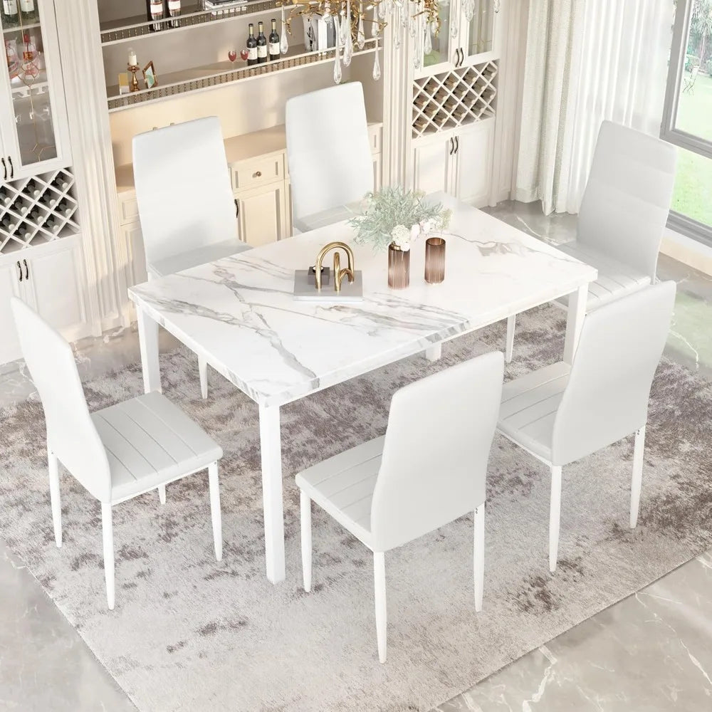 ContemporaryFauxMarbleDiningTableSetUltraPremiumQualitySpaceEfficientCompactDurable