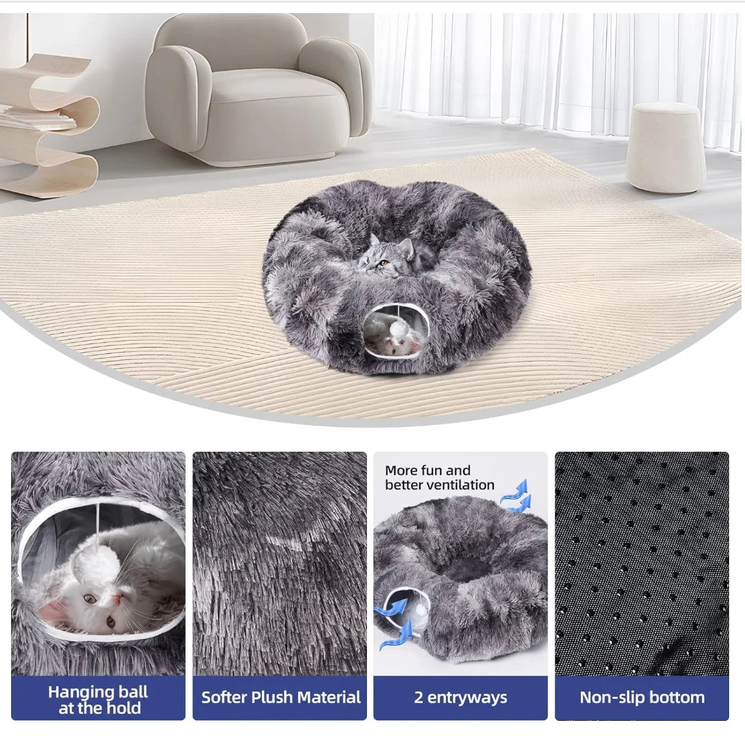 Kylinsure Hypoallergenic UltraSoft Plush Cat Tunnel Bed With RemovableMachineWashableCover