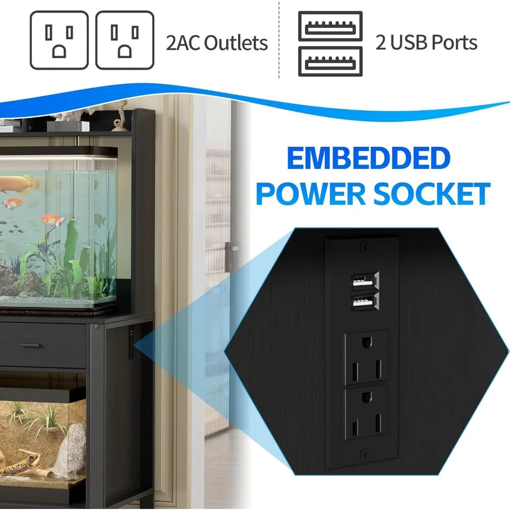 Reptile TerrariumDisplayEnclosure EnclosureSystem Stand With Premium Led Lighting And OutletPowerModule