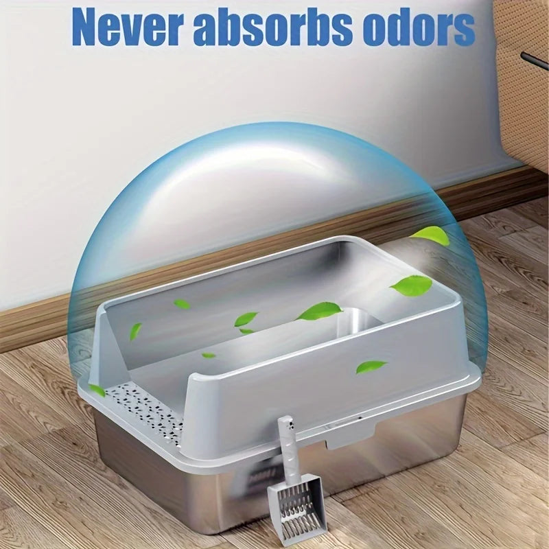 Super Large Stainless Steel Litter Box With Lid