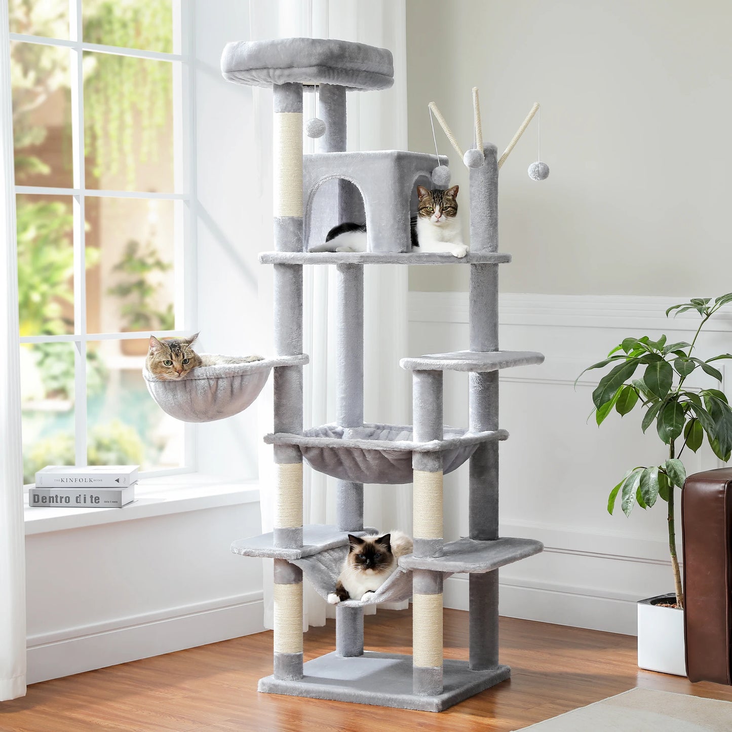 Large Cat Tree Tall Cat Tower for Indoor Cats Multi-Level Plush Cat Condo with Scratching Posts Scratching Boards Perches Caves