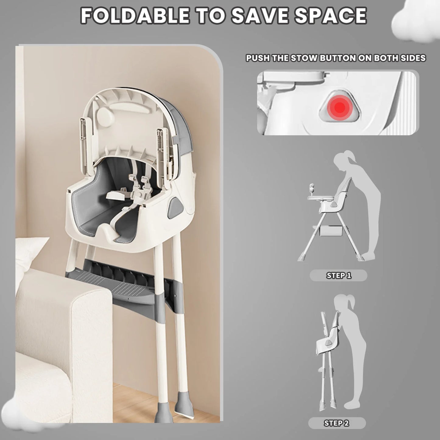 UBRAVOO Foldable Baby High Chair 6 Months Plus, with Large Antislip Pad & ToyRack, Easy to Clean Feeding , E500