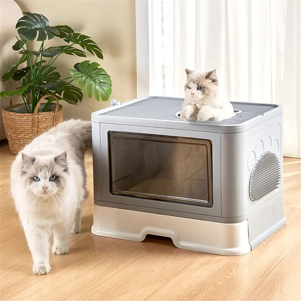 Foldable Cat Litter Box with Massager Litter Scoop