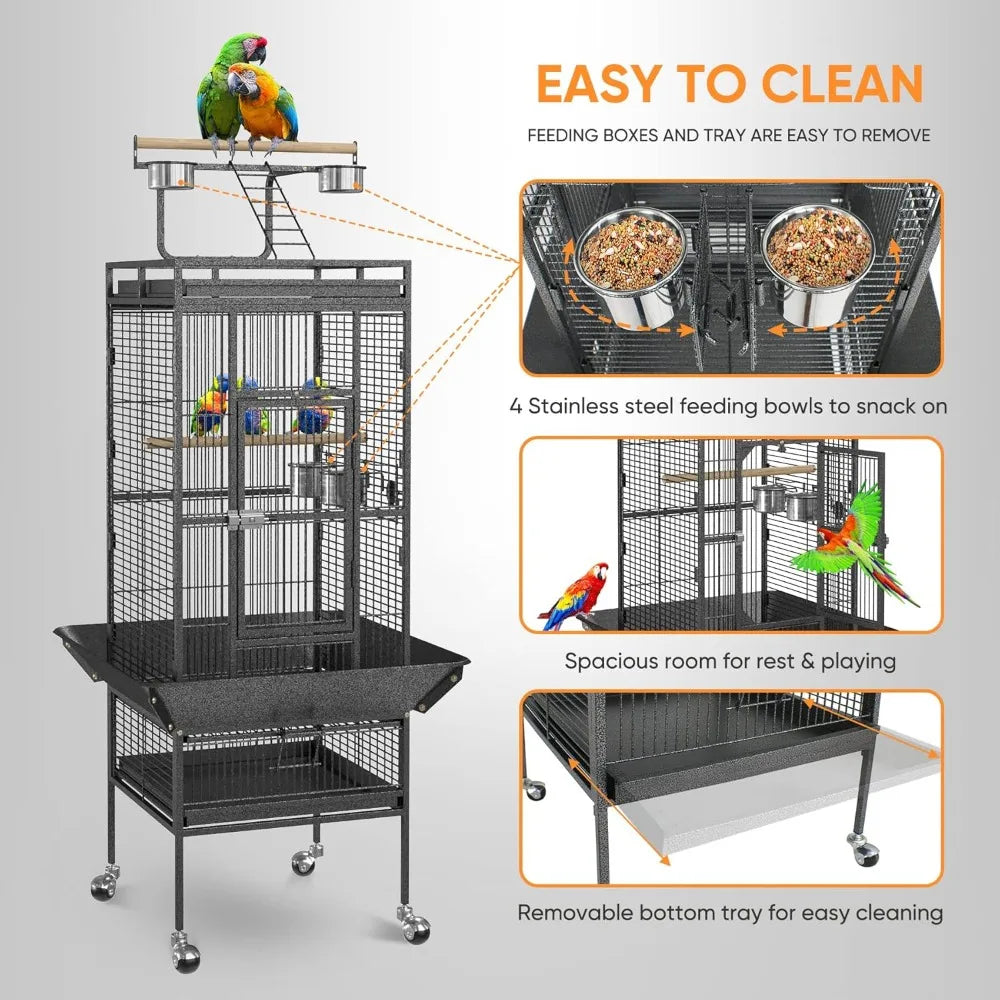 Playtop Parrot Bird Cage WroughtIron RollingStand HeavyDuty EnclosureSystem IndustrialGrade