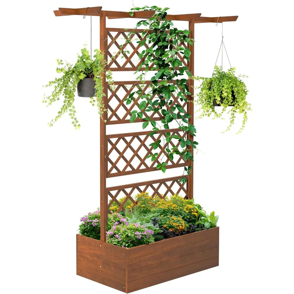 Wood Planter with Trellis, Raised Garden Bed Privacy Screen Planter Box for Climbing Plants, Vines, Vegetables