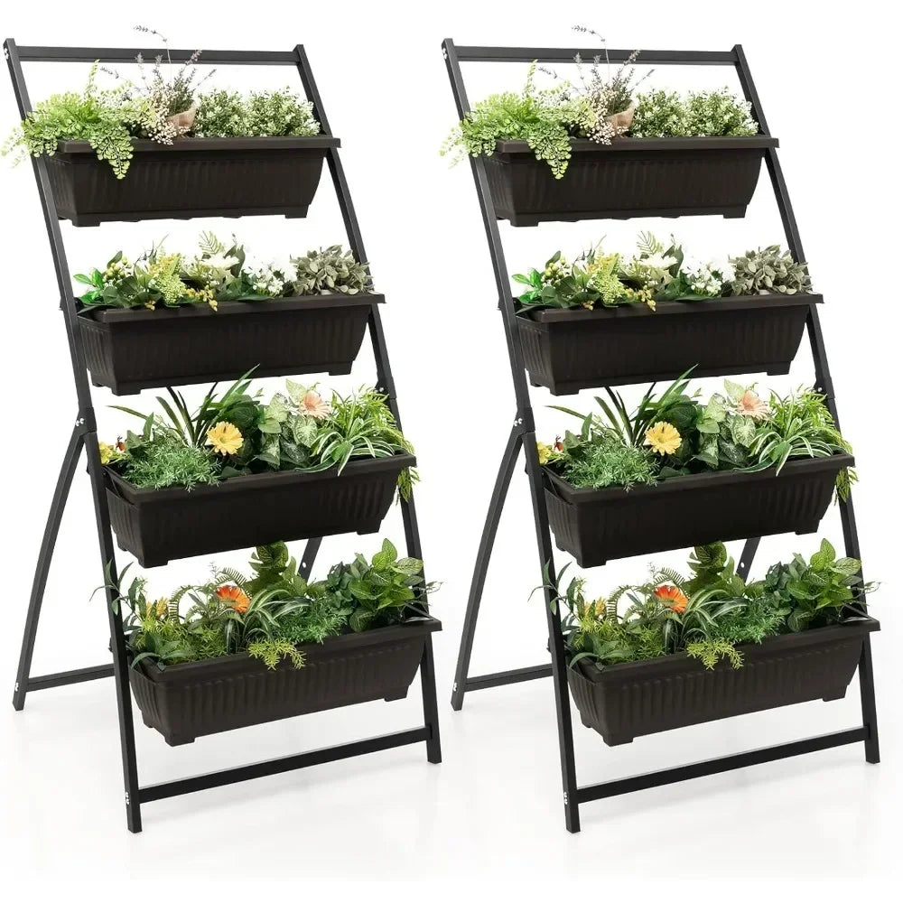 2 Pcs 5.2FT Vertical Raised Garden Bed, 4-Tier Elevated Planter Box w/4 Containers & Drainage Holes