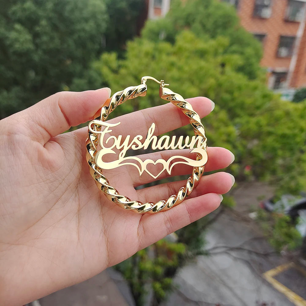 Dodoai Custom Twist Hoop Earrings For Women Name Jewelry