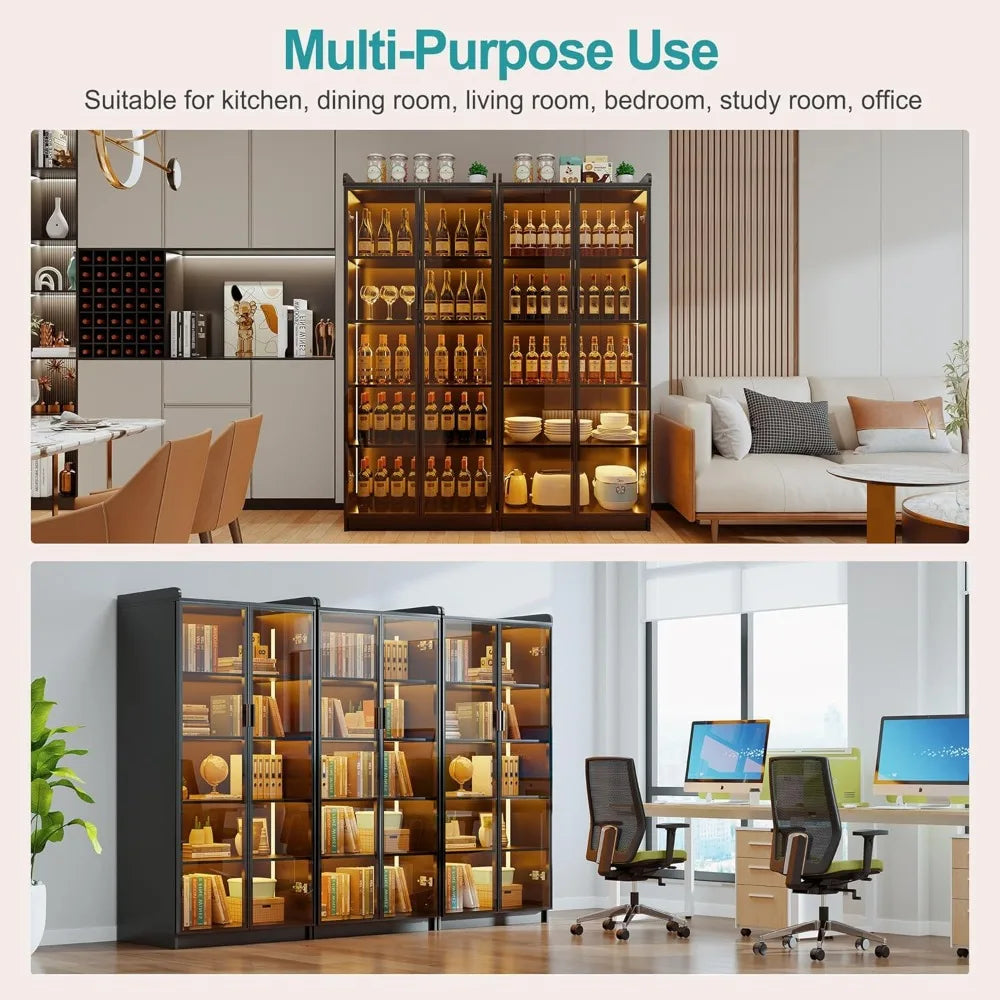 5 Tier Bookcase Display Cabinet with LED Induction