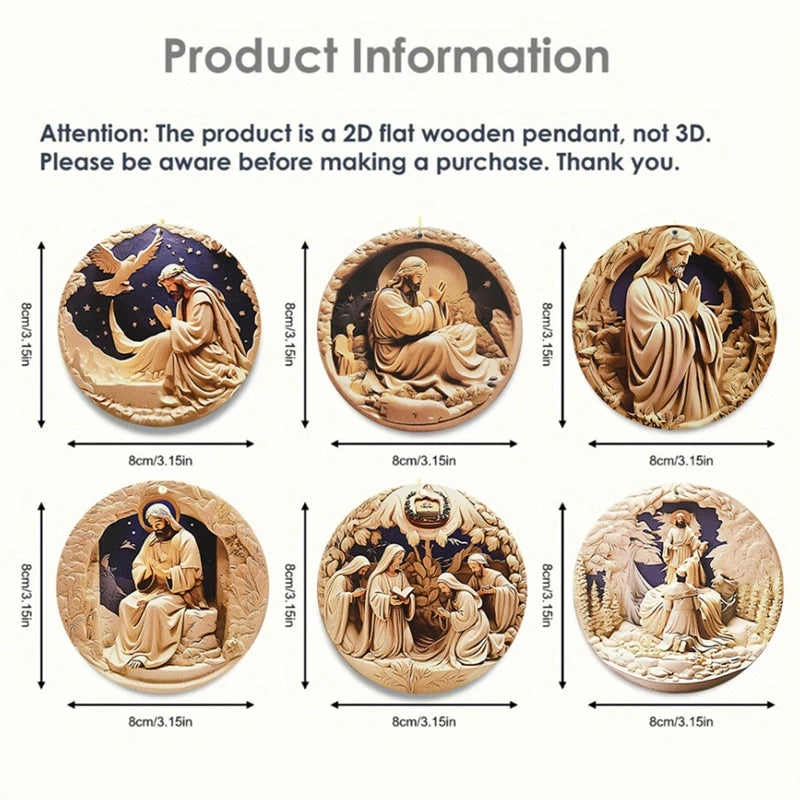 Rustic Nativity Scene Ornaments Set Wooden Christmas Decorations Mini Round Signs for Holiday Home Décor and Gifts