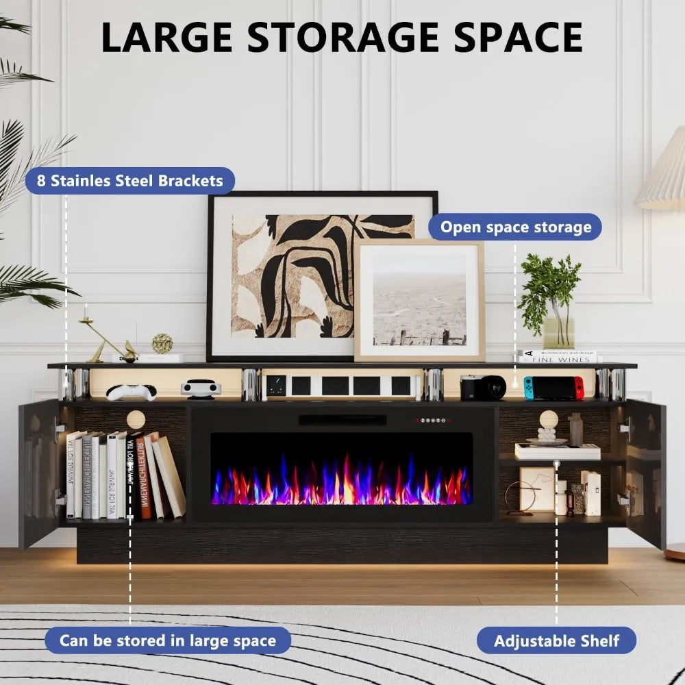 Fireplace TV Stand with 36" Fireplace, 70 Inch Black Fire Place TV Stands for Living Room, Modern Electric Fireplace TV Stand wi