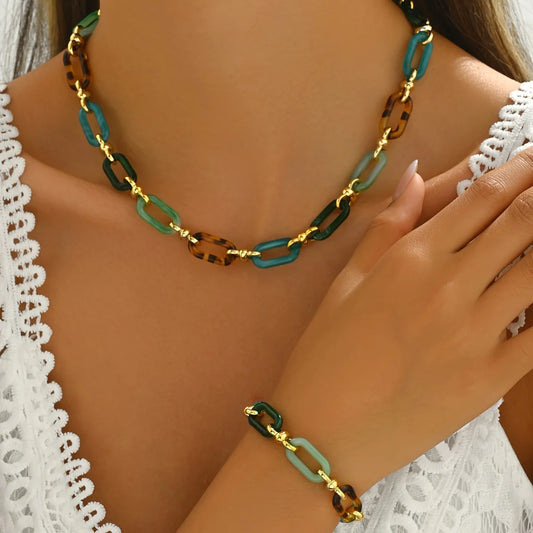 Fine Or Fashion Resin Jewelry Set Necklace Bracelet Boho