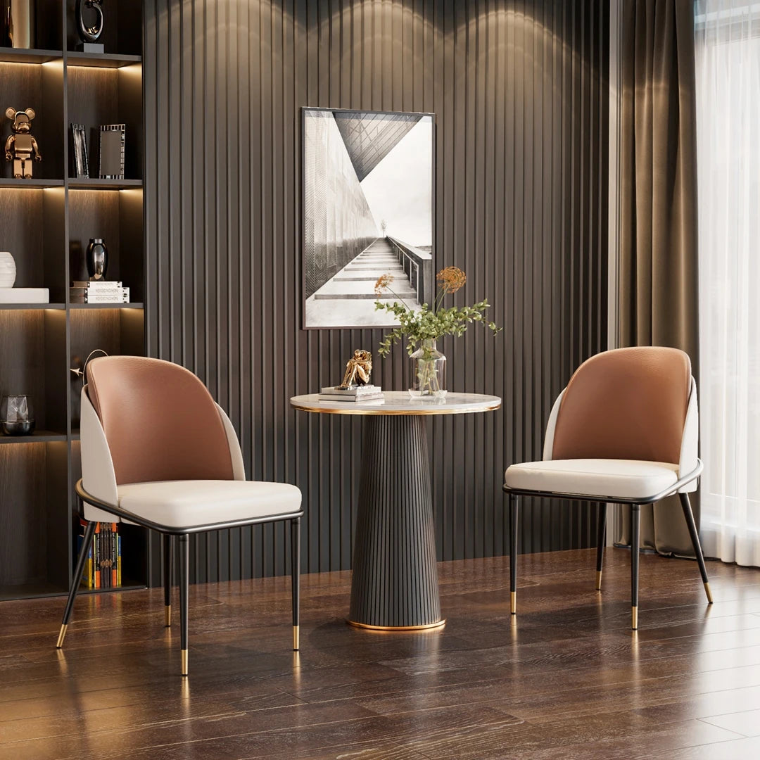 2-Piece Dining Chairs Black Metal Frame Two-Tone Microfiber Leather Upholstered Seat Modern Side Chairs for Dining/Living Room