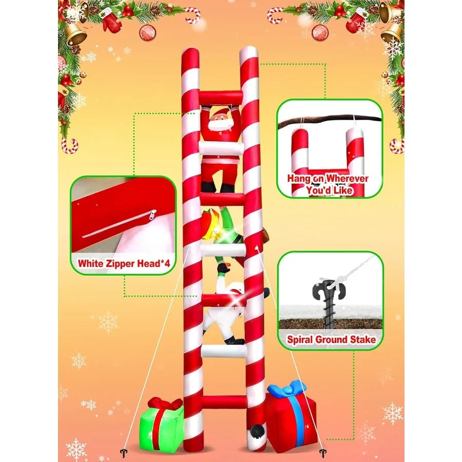 Hignconcerned Santa Climbing Ladder Inflatable With Lights Outdoor Decoration