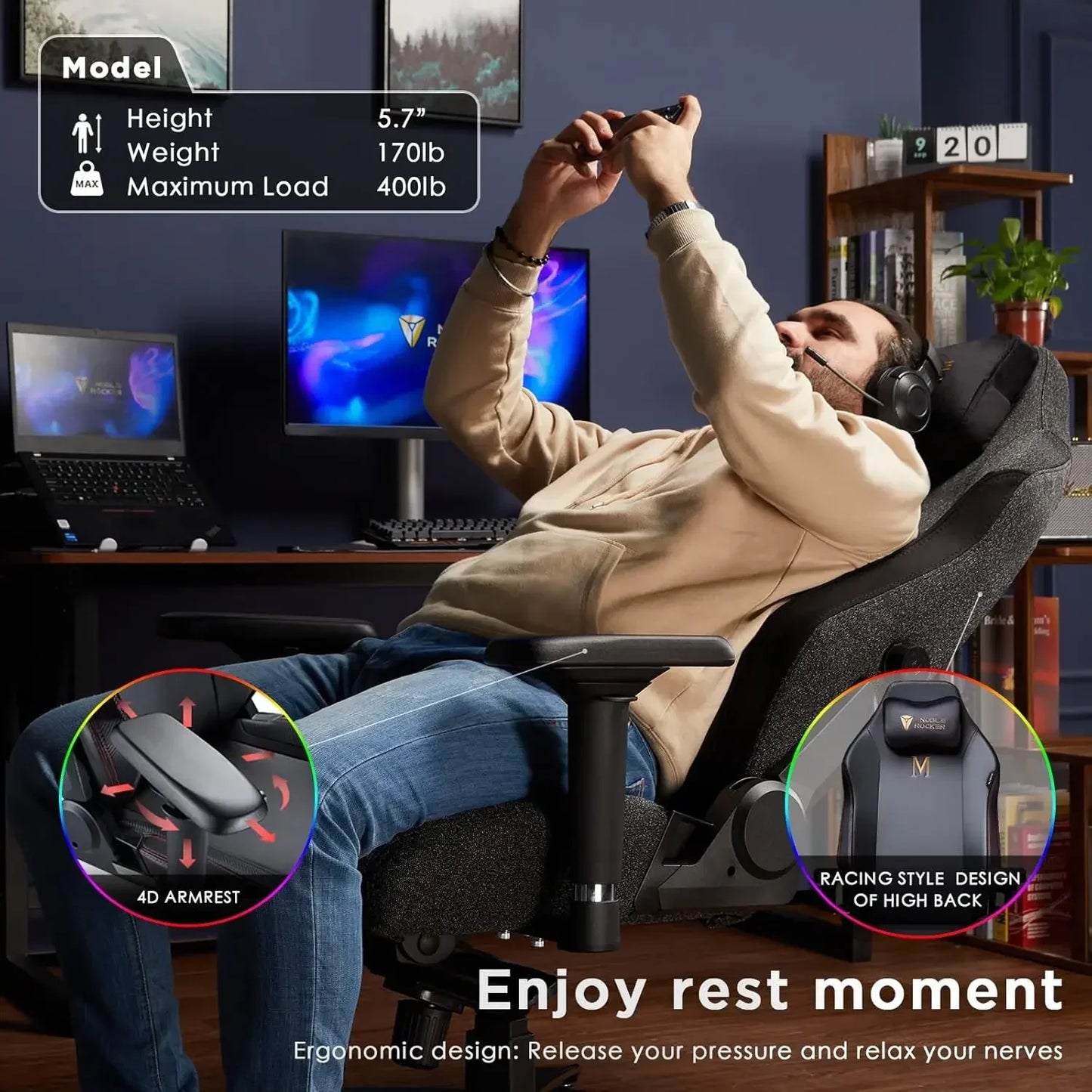 XMSJ Ergonomic PC Game Chair With Lumbar Support Headrest