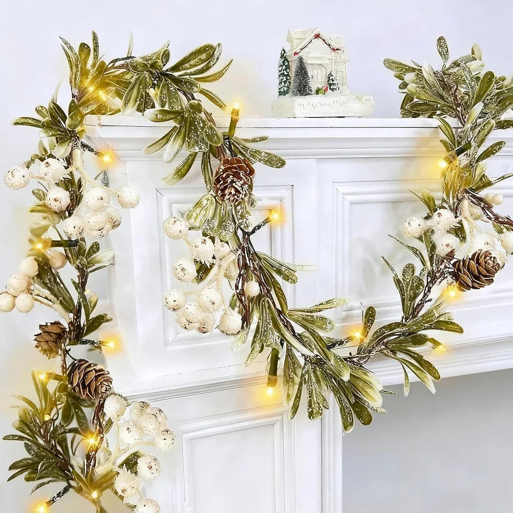 VKTECH Mistletoe Christmas Garland With Lights Prelit Cedar