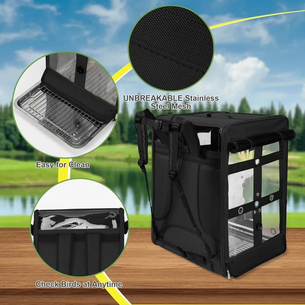 TIFICY Durable Bird Carrier Travel Cage For Cockatoos Parrots UnbreakableStainlessSteelMesh