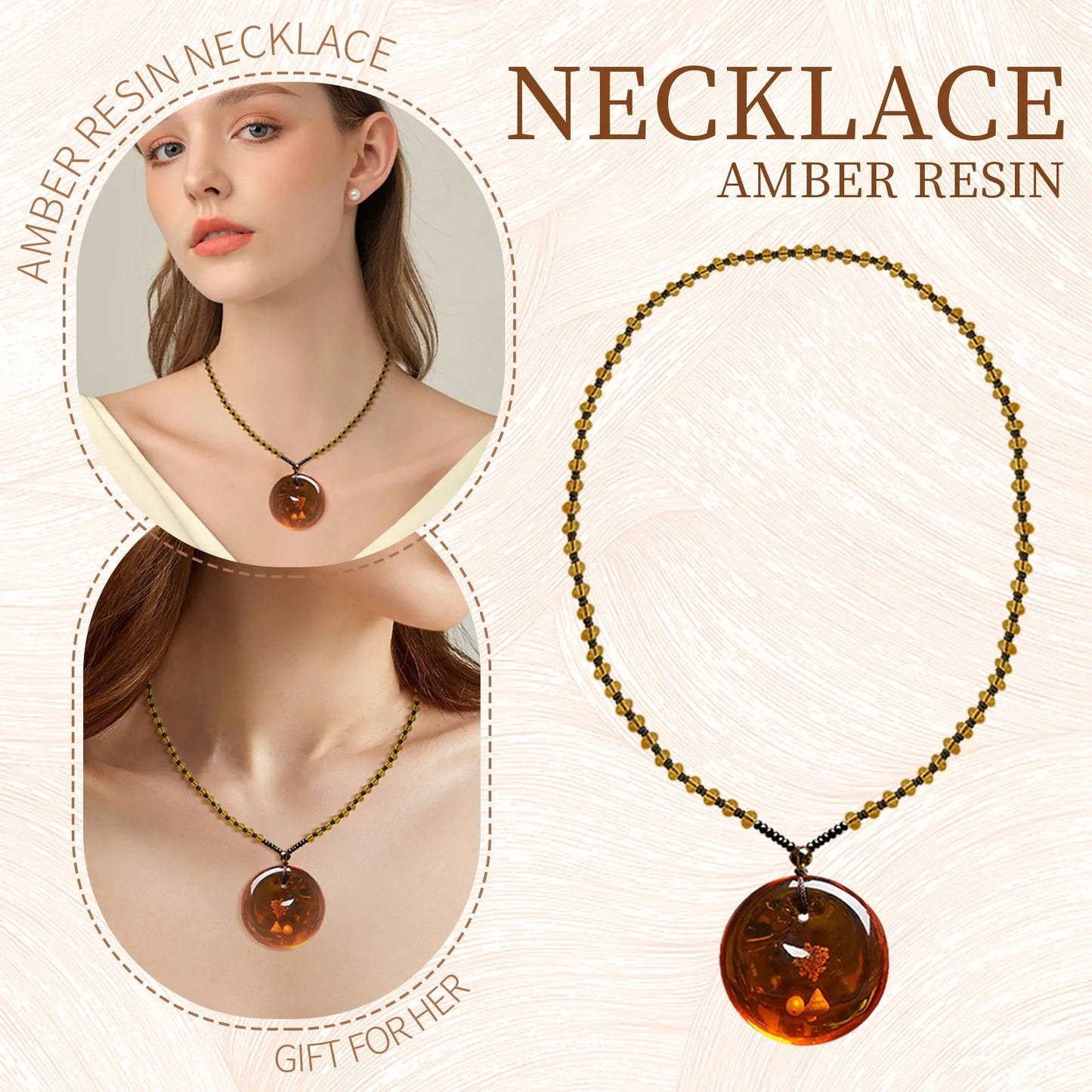 Natural Stone Beeswax Pendant Necklace For Women Wearable