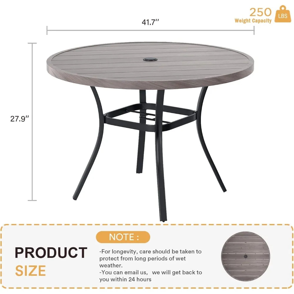 Round Patio Table with Adjustable Umbrella Hole, All Weather Outdoor Round Dining Table for Lawn Garden, 41.2"x 28" Grey Wood-L