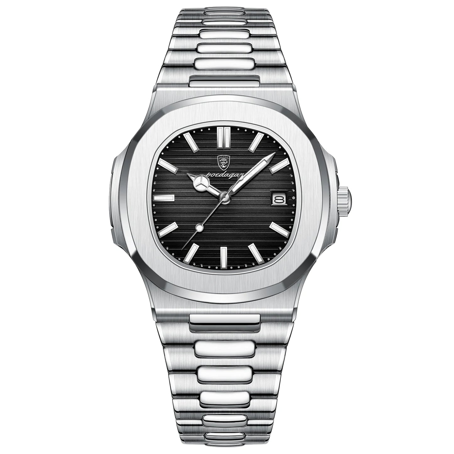 POEDAGAR Luxury Square Dial Stainless Steel Calendar Watch