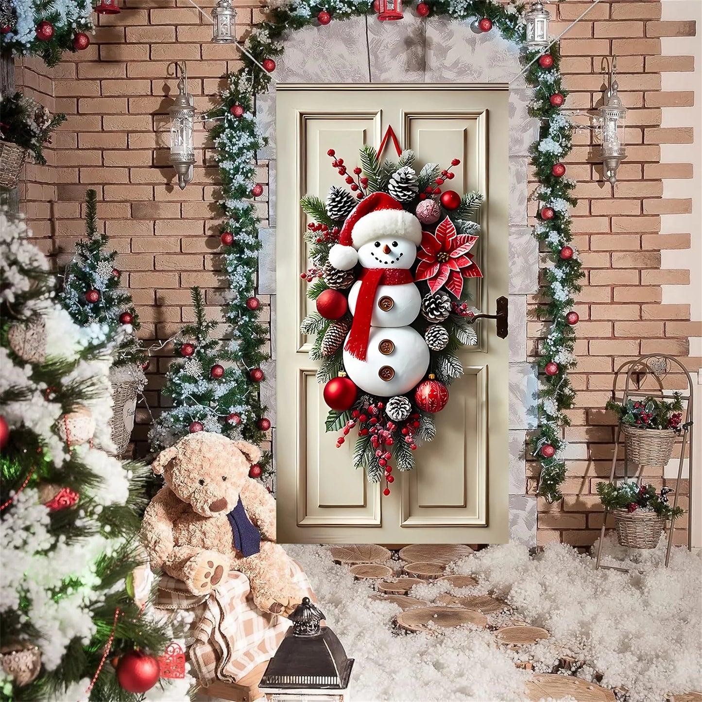Festive Santa Claus Christmas Door Cover for Front Door Decor