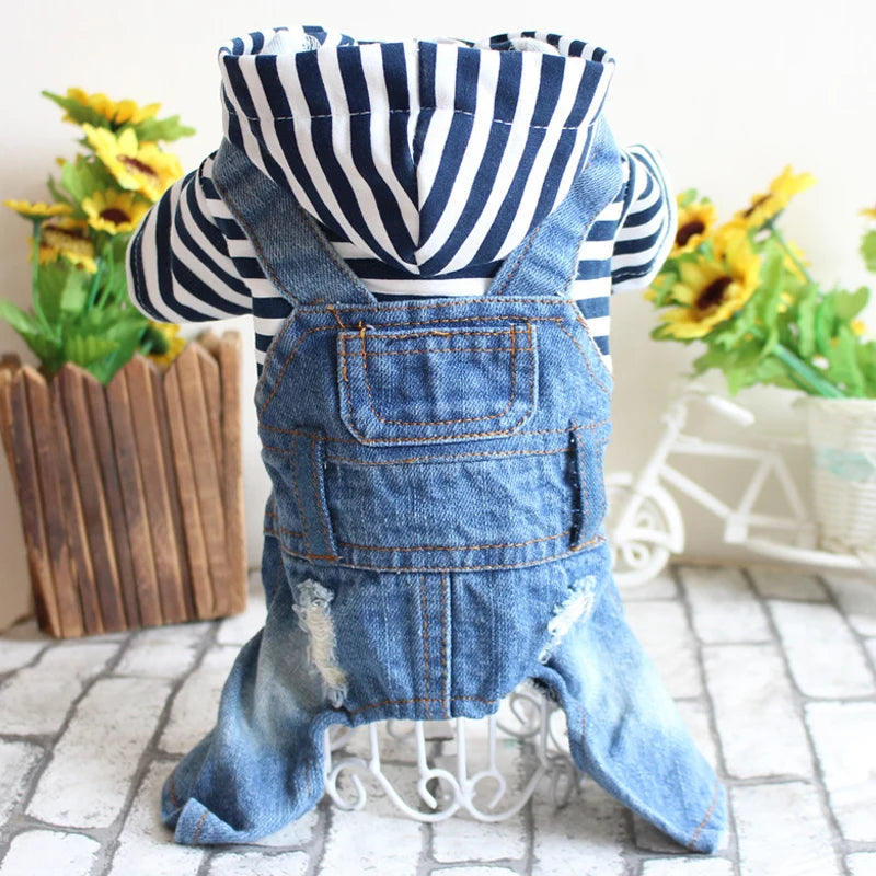 PremiumQualityDenim DogJumpsuitHooded CoatJacketWashed VintagePatternDurable PetApparelLine