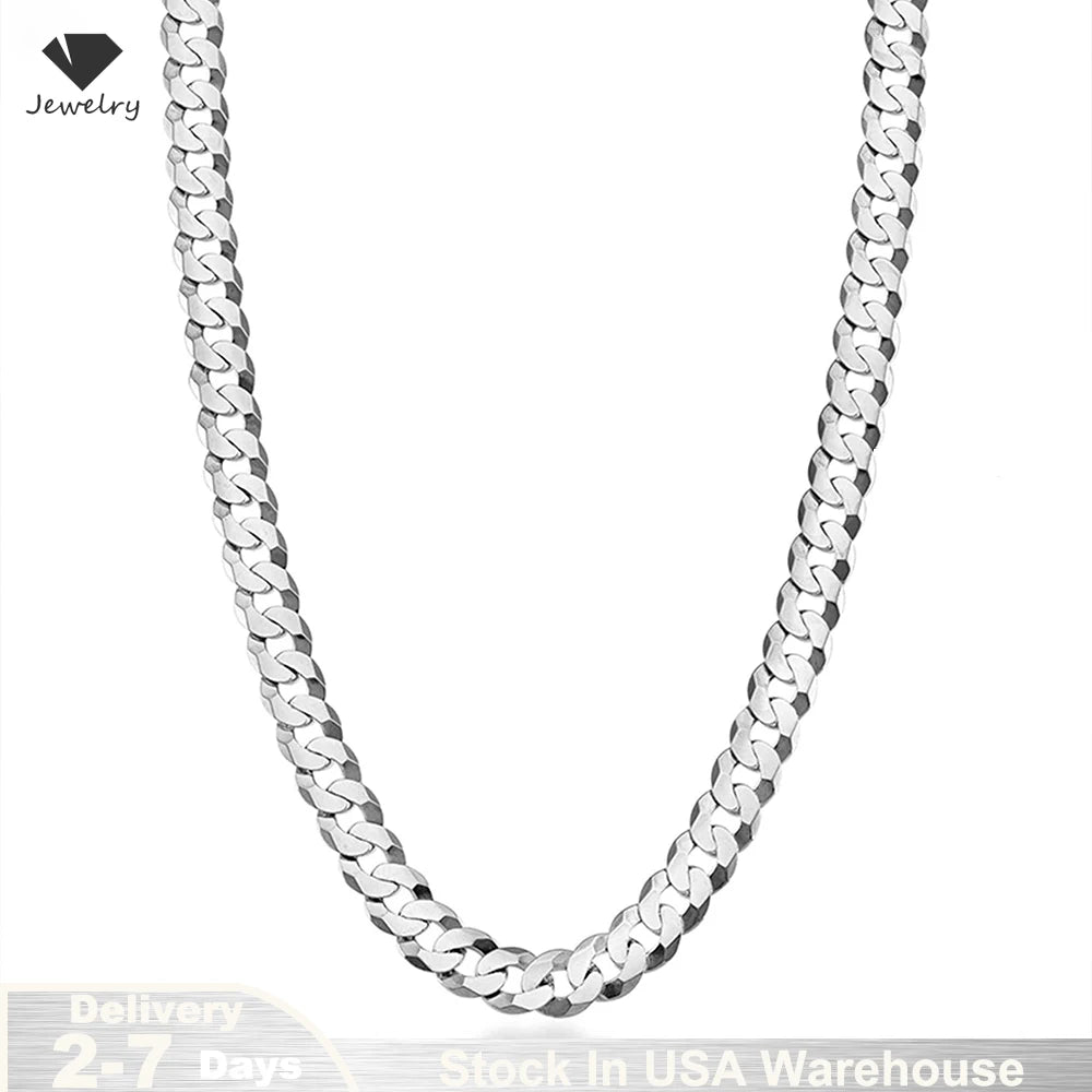 Certificate 925 Sterling Cuban Link Chain Necklace Men
