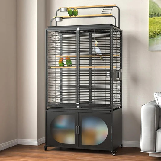 Premium Quality StainlessSteelBird Enclosure Featuring PlayTopAccess And RollingStorageCabinet