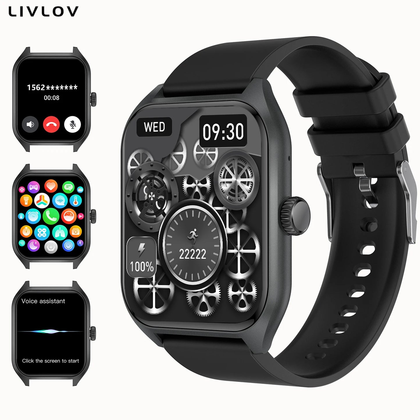 LIVLOVCP AI Voice Assistant Smart Watch Heart Rate Monitor