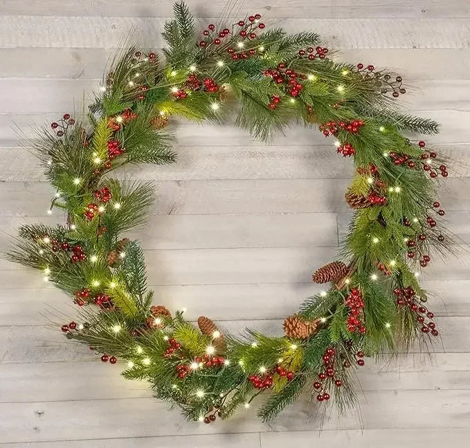 XMSJ Battery Powered LED Christmas Wreath With Timer