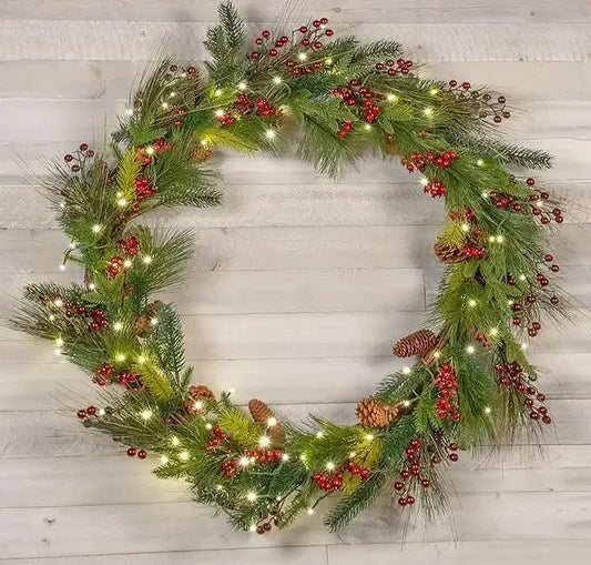 XMSJ Battery Powered LED Christmas Wreath With Timer