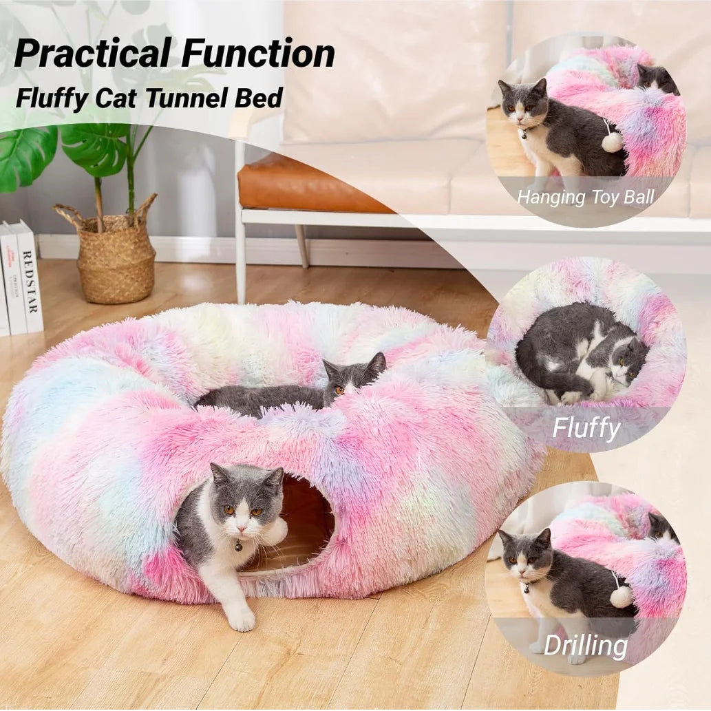 Kylinsure Hypoallergenic UltraSoft Plush Cat Tunnel Bed With RemovableMachineWashableCover