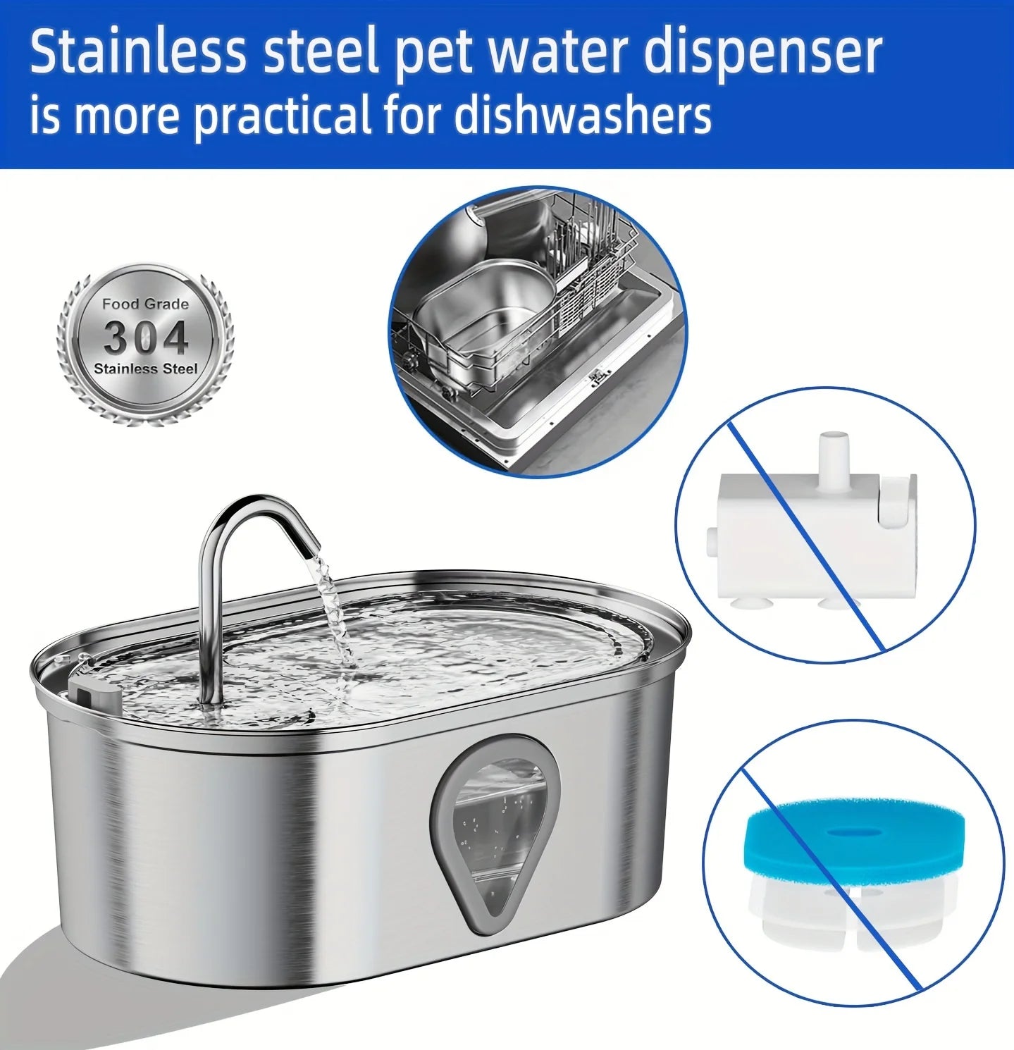 NPET Automatic Cat Water Fountain With StainlessSteelReservoir And TransparentWindow
