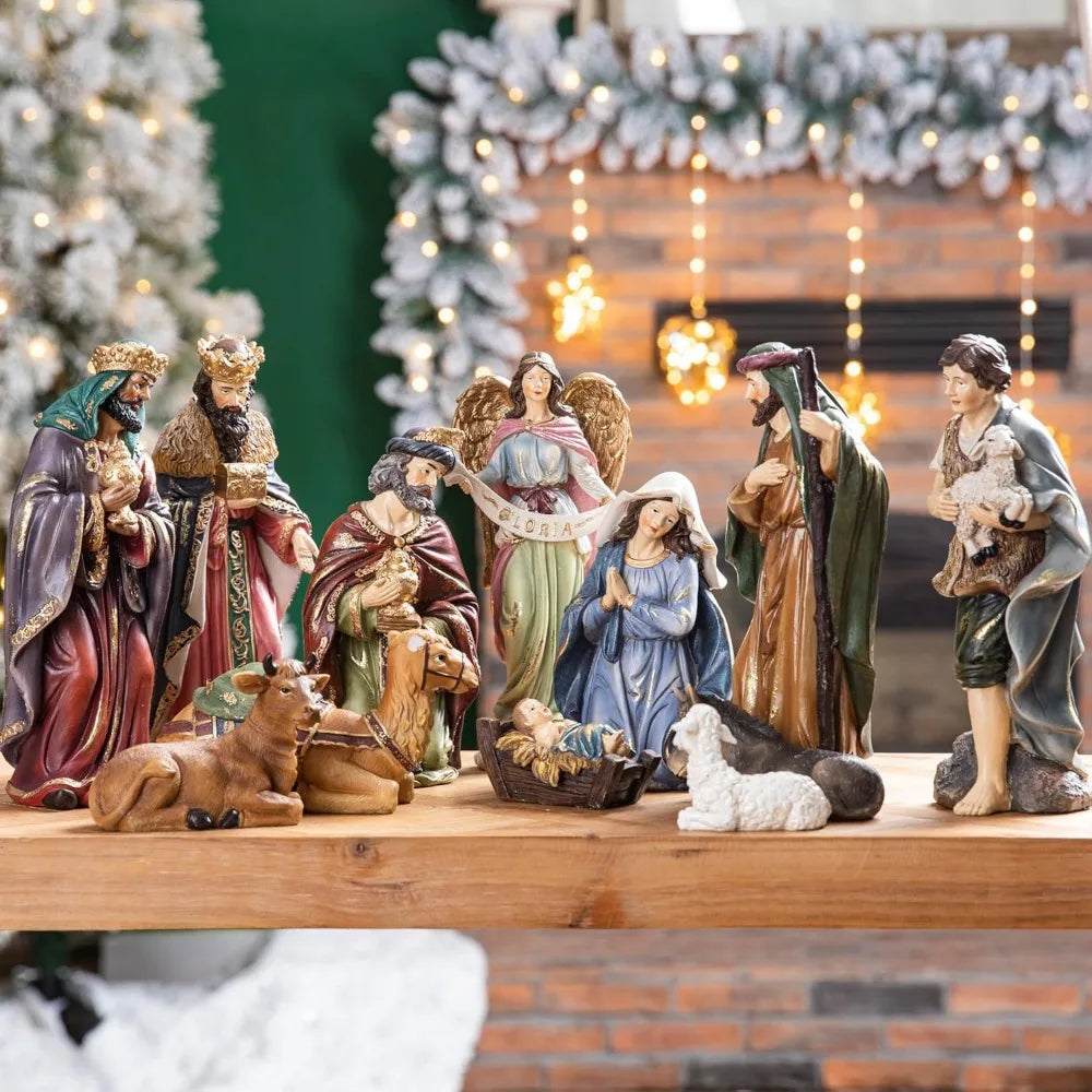 Resin Nativity Scene Set 12 Figures Christmas Decorations Collectibles