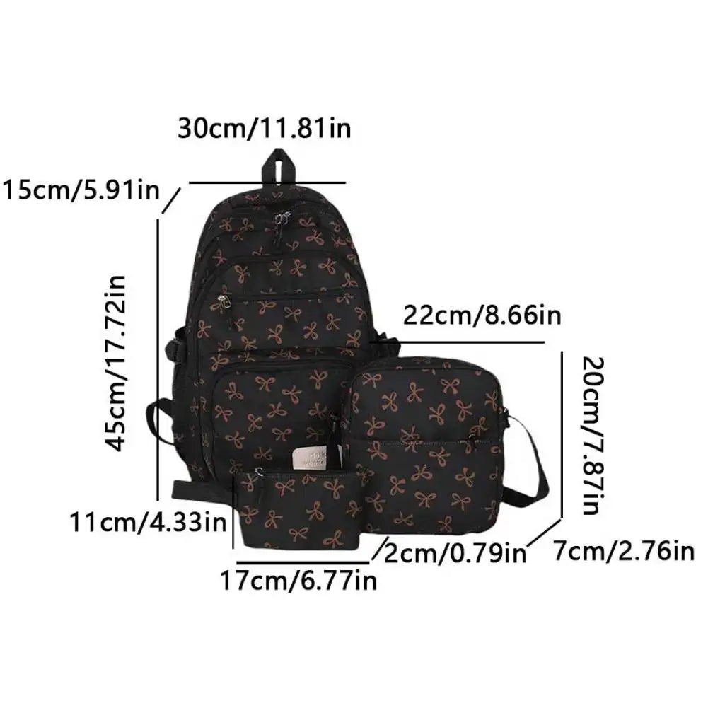 Shunmaii Bow Print Backpack Set With Crossbody Bag Purse