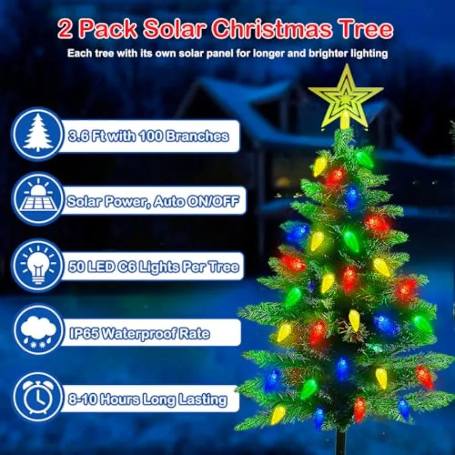 NoHign 2Pack Solar Christmas Tree Lights 100 LED Outdoor Decor