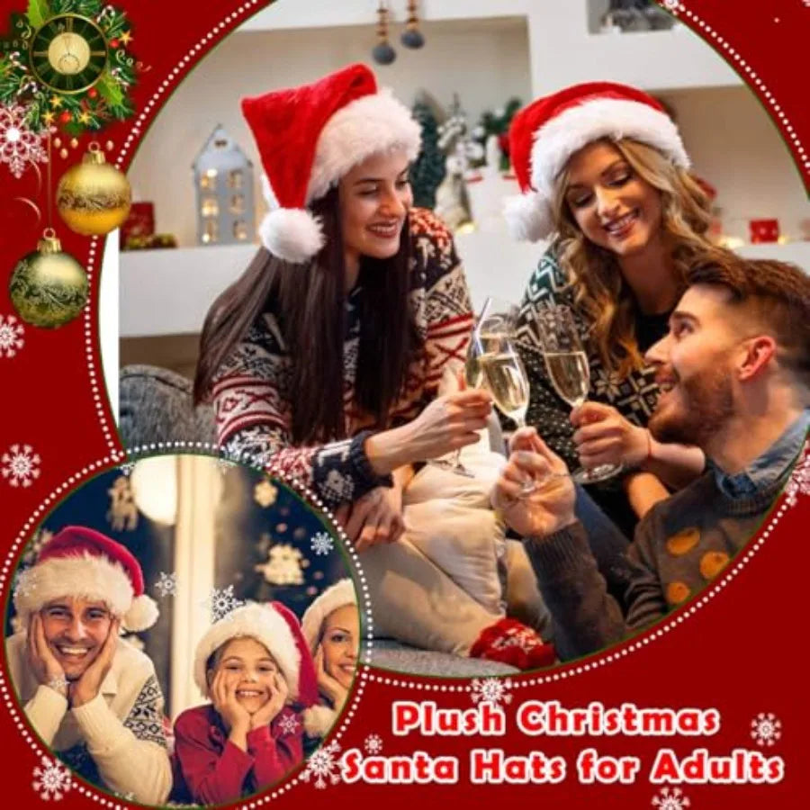 Fluffy Plush Santa Hats For Christmas Party Decor Women Men